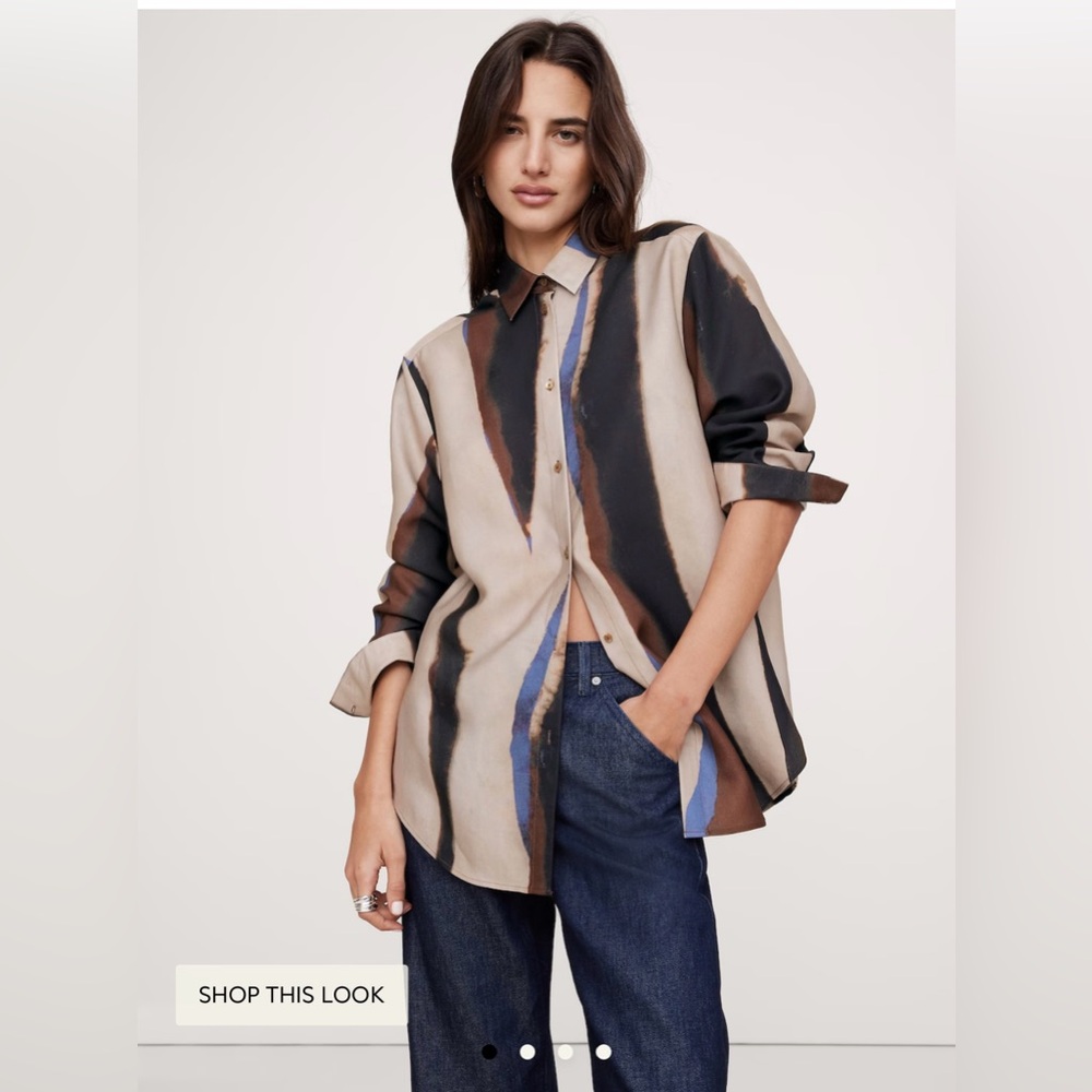 Banana Republic Oversized Button-Down Shirt in Beige, Black, Brown, Blue